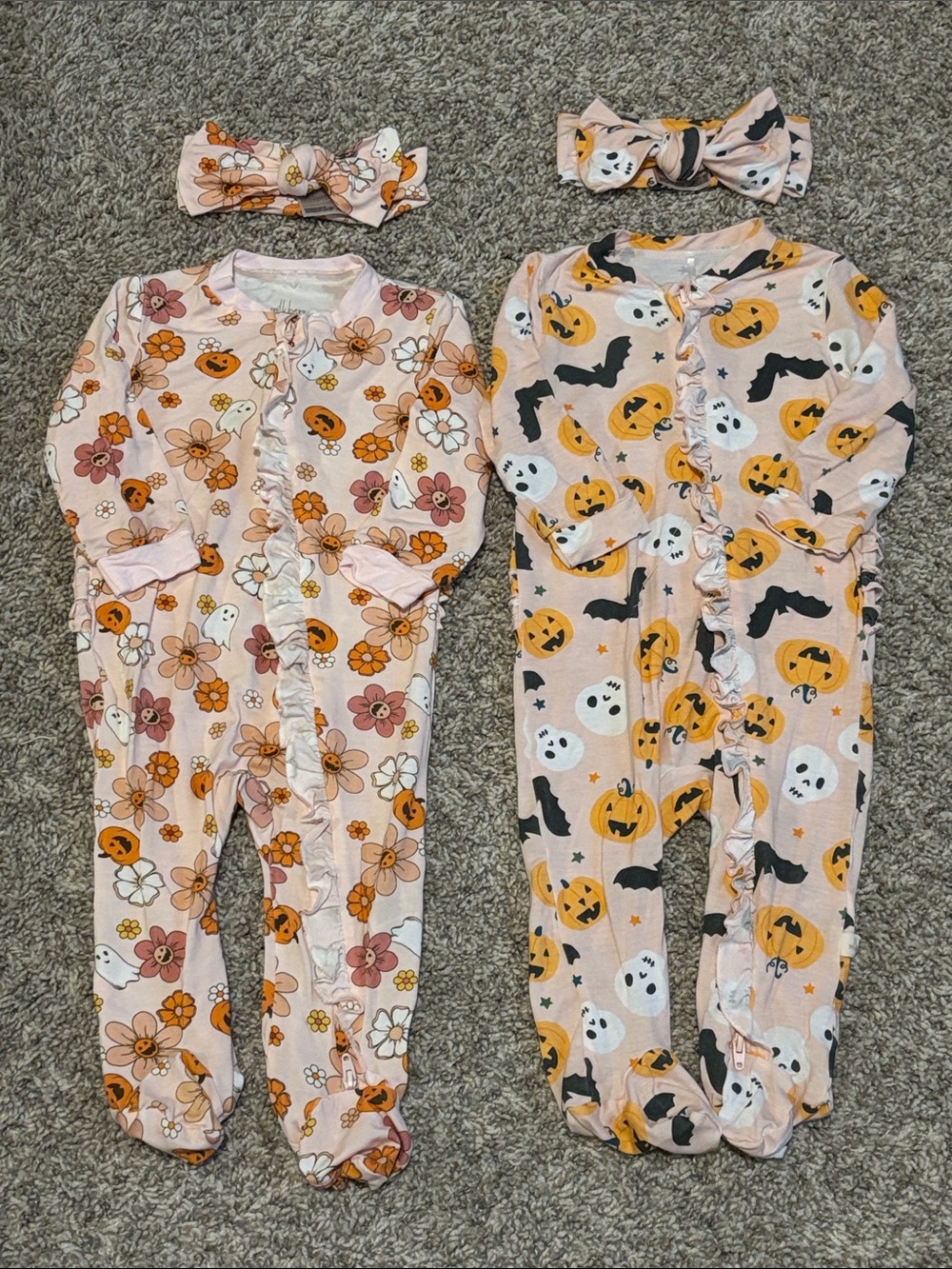 Milkberry Bamboo Halloween Pumpkin & Floral One-Piece Pajamas Set 6-9 Mos